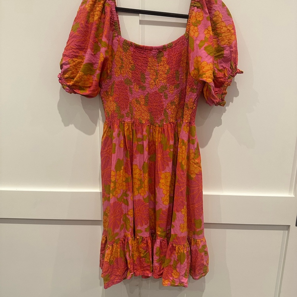 Mister Zimi Floral Pink and Orange Puff Sleeve Dress Size 10